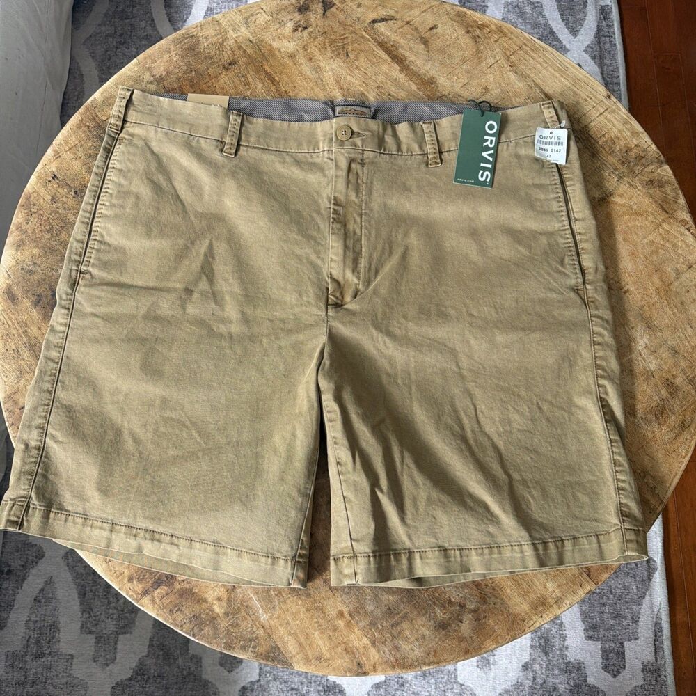 NWT Orvis Angler Chino Shorts Mens 42W Khaki Outdoor Fishing Stretch⁠ Biege